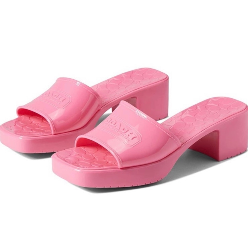 Coach pink rubber heeled slides